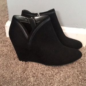 Black suede wedge ankle booties